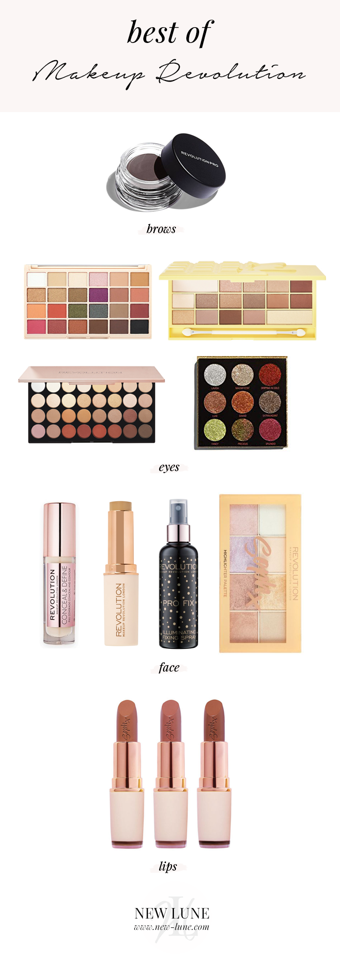 best of makeup revolution products - new lune - eyeshadow palettes - soph - lipsticks - glitters - concealer - foundation stick